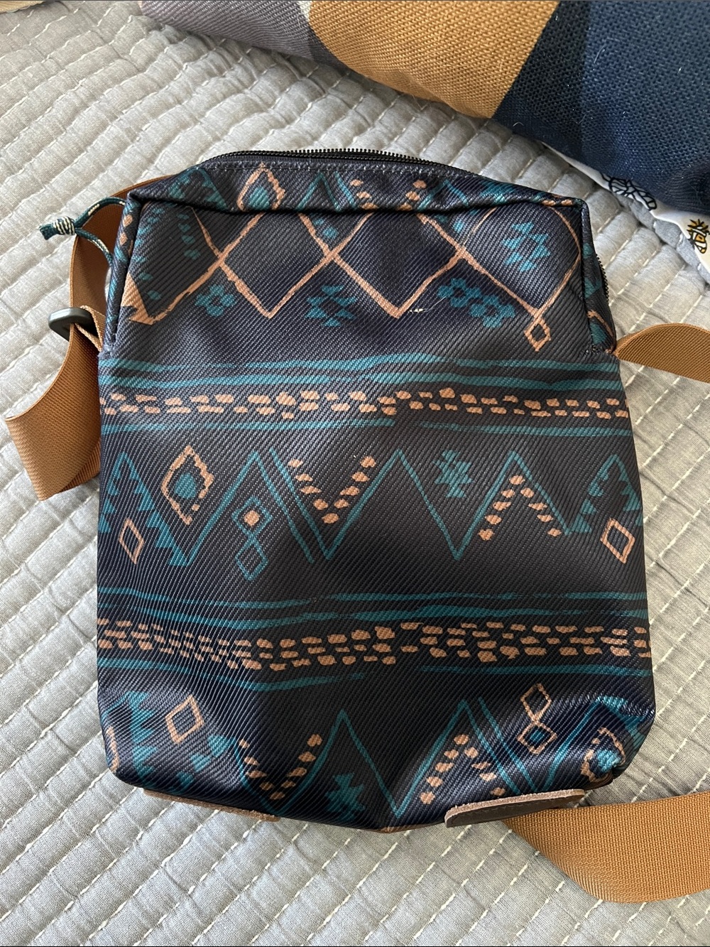 The North Face Patterned Messenger Bag in Khaki Tan Brown & Teal - Picture 5 of 7
